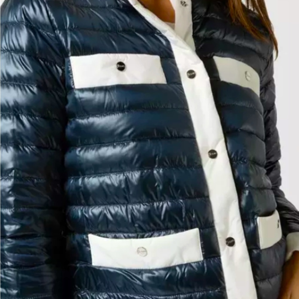 GORGEOUS $710 HENRO GREY and WHITE WOMAN DOWN SHORT JECKET PUFFER.SIZE 36-4.